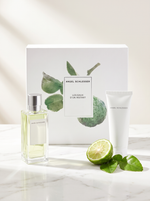 Angel Schlesser Les Eaux d'un Instant Geschenkset - Flakon mit Bodylotion auf weissem Marmor mit Bergamotte