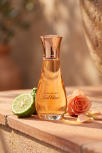 Davidoff Cool Elixir Woman Parfum Intense - Flakon mit Bergamotte und Rose auf Terrakotta - kaufenparfum.de